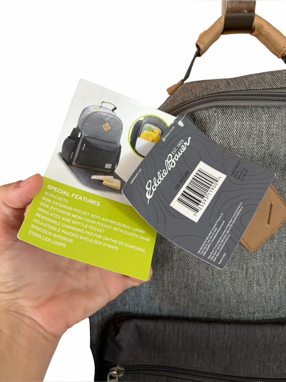 Eddie Bauer Bridgeport Places & Spaces Backpack Diaper Bag Gray with Tan New